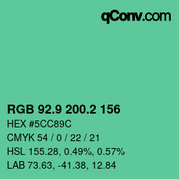 カラーコード: RGB 92.9 200.2 156 | qconv.com