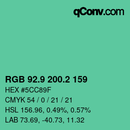 カラーコード: RGB 92.9 200.2 159 | qconv.com