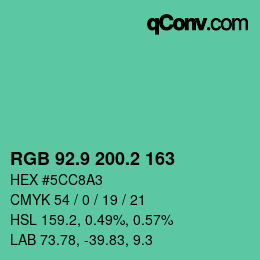 カラーコード: RGB 92.9 200.2 163 | qconv.com