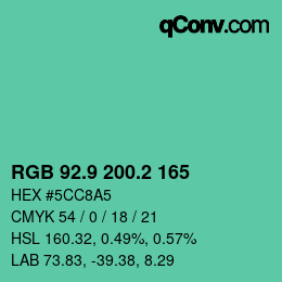 カラーコード: RGB 92.9 200.2 165 | qconv.com