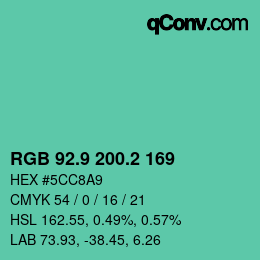 カラーコード: RGB 92.9 200.2 169 | qconv.com