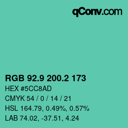 カラーコード: RGB 92.9 200.2 173 | qconv.com