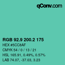 カラーコード: RGB 92.9 200.2 175 | qconv.com
