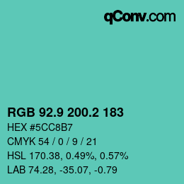 カラーコード: RGB 92.9 200.2 183 | qconv.com