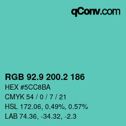 カラーコード: RGB 92.9 200.2 186 | qconv.com