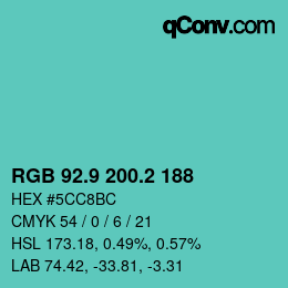 Farbcode: RGB 92.9 200.2 188 | qconv.com
