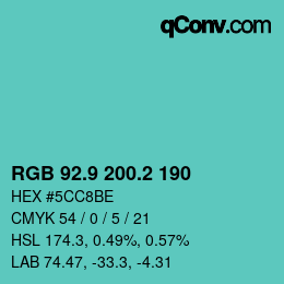カラーコード: RGB 92.9 200.2 190 | qconv.com