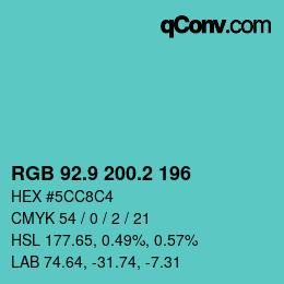 カラーコード: RGB 92.9 200.2 196 | qconv.com