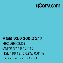 Color code: RGB 92.9 200.2 217 | qconv.com