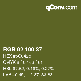 Color code: RGB 92 100 37 | qconv.com