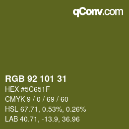 Color code: RGB 92 101 31 | qconv.com