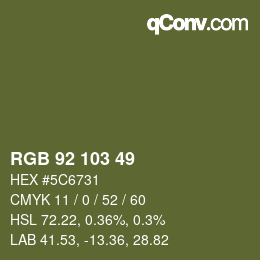 Color code: RGB 92 103 49 | qconv.com