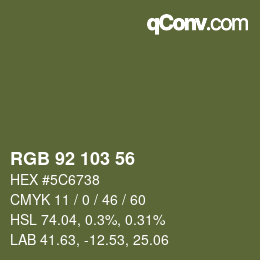 Color code: RGB 92 103 56 | qconv.com
