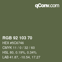 Color code: RGB 92 103 70 | qconv.com