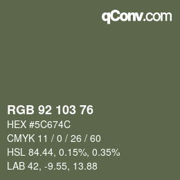 Color code: RGB 92 103 76 | qconv.com