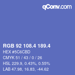 カラーコード: RGB 92 108.4 189.4 | qconv.com