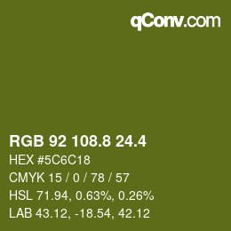 カラーコード: RGB 92 108.8 24.4 | qconv.com