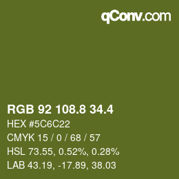 カラーコード: RGB 92 108.8 34.4 | qconv.com