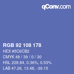 颜色代码: RGB 92 108 178 | qconv.com