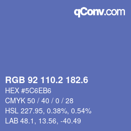 カラーコード: RGB 92 110.2 182.6 | qconv.com