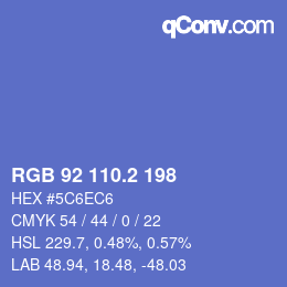 カラーコード: RGB 92 110.2 198 | qconv.com
