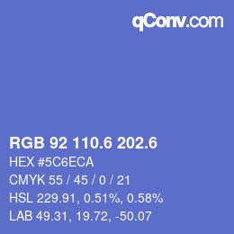 カラーコード: RGB 92 110.6 202.6 | qconv.com