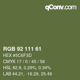 Color code: RGB 92 111 61 | qconv.com