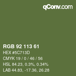 Color code: RGB 92 113 61 | qconv.com