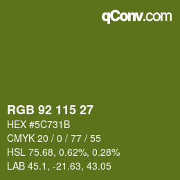 Color code: RGB 92 115 27 | qconv.com