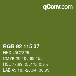 Color code: RGB 92 115 37 | qconv.com