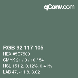 Color code: RGB 92 117 105 | qconv.com