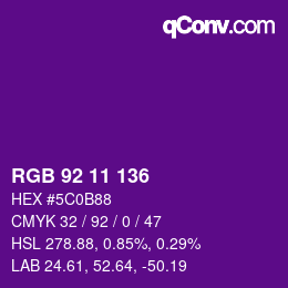 Color code: RGB 92 11 136 | qconv.com