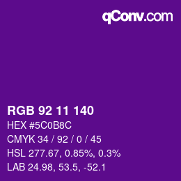 Color code: RGB 92 11 140 | qconv.com