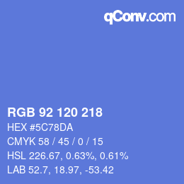 カラーコード: RGB 92 120 218 | qconv.com