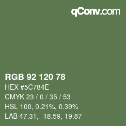 Color code: RGB 92 120 78 | qconv.com