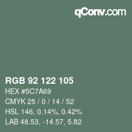 颜色代码: RGB 92 122 105 | qconv.com