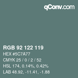 颜色代码: RGB 92 122 119 | qconv.com