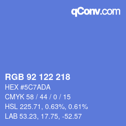Color code: RGB 92 122 218 | qconv.com