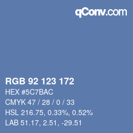 Color code: RGB 92 123 172 | qconv.com