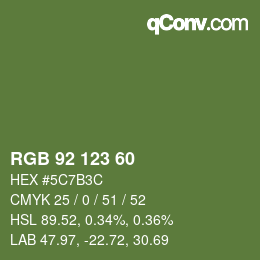颜色代码: RGB 92 123 60 | qconv.com