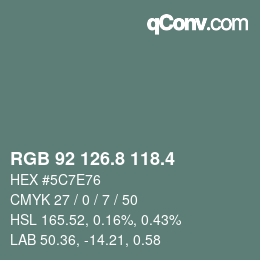 カラーコード: RGB 92 126.8 118.4 | qconv.com