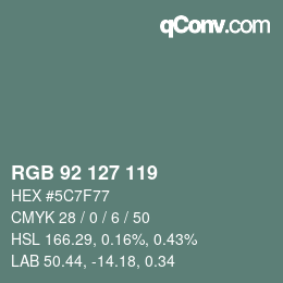 Color code: RGB 92 127 119 | qconv.com
