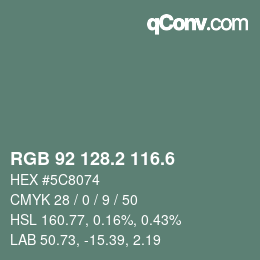 カラーコード: RGB 92 128.2 116.6 | qconv.com
