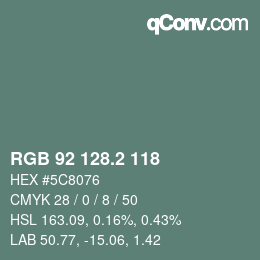 カラーコード: RGB 92 128.2 118 | qconv.com