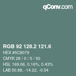 カラーコード: RGB 92 128.2 121.6 | qconv.com