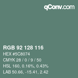颜色代码: RGB 92 128 116 | qconv.com