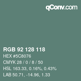 颜色代码: RGB 92 128 118 | qconv.com