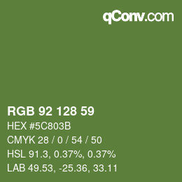 Color code: RGB 92 128 59 | qconv.com