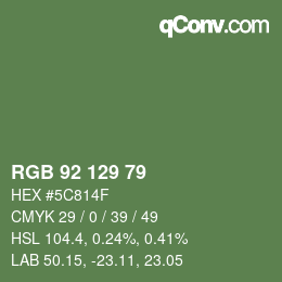 Color code: RGB 92 129 79 | qconv.com