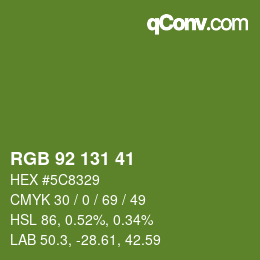 Color code: RGB 92 131 41 | qconv.com